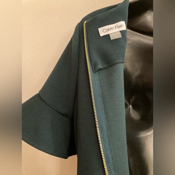 NEW Calvin Klein Fall Green Ruffle Short Sleeve Pencil Sheath Formal Dress 10 - Picture 16 of 17